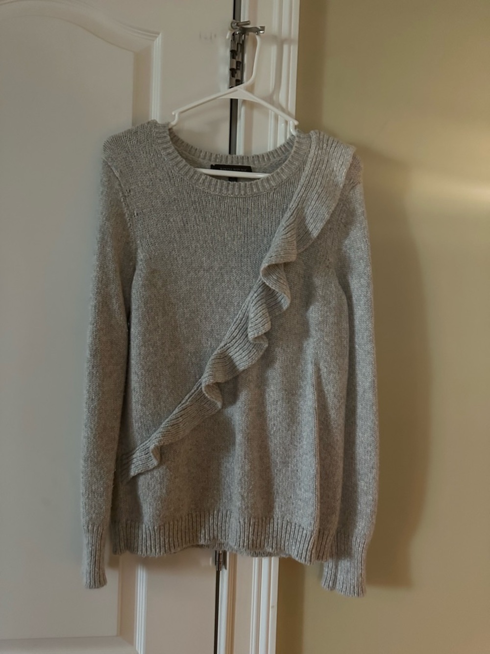 Banana Republic Light Gray Ruffle Crewneck Sweater